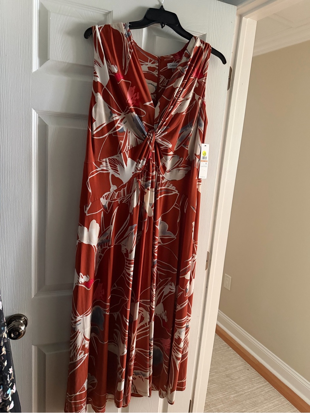 Calvin Klein Rust Floral Twist-Front Maxi Dress